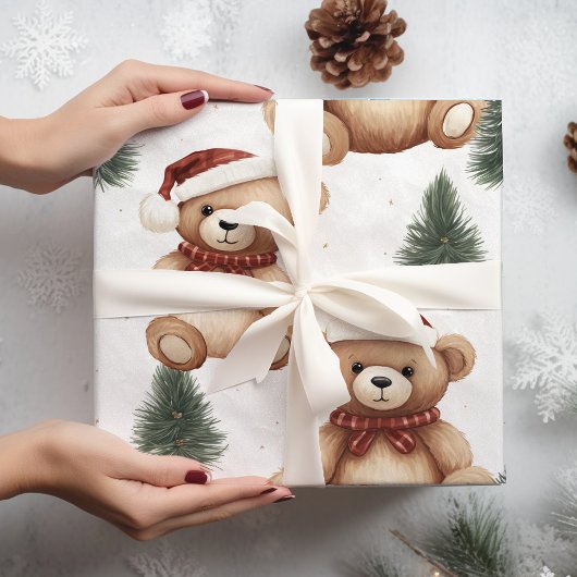 Moderne Kerst Schattige Teddy Bears Inpakpapier Vel