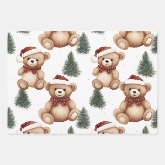 Moderne Kerst Schattige Teddy Bears Inpakpapier Vel (Voorkant 2)
