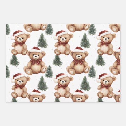 Moderne Kerst Schattige Teddy Bears Inpakpapier Vel (Voorkant)