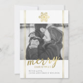 Moderne kerst sneeuwvlok | Wit en goud Feestdagenkaart (Voorkant)