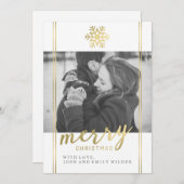 Moderne kerst sneeuwvlok | Wit en goud Feestdagenkaart (Voorkant / Achterkant)