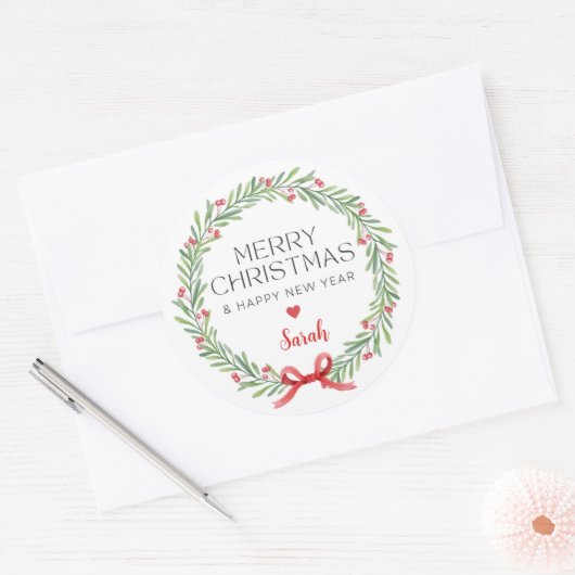 Moderne Kerst stickers - Kerstkrans (Envelop)