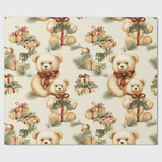 Moderne kerst Teddy Bears Cadeaupapier (Vlak)
