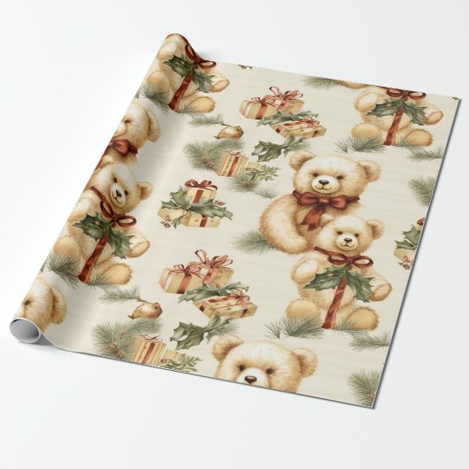 Moderne kerst Teddy Bears Cadeaupapier (Uitgerold)