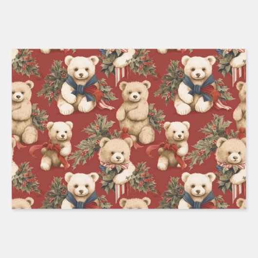 Moderne kerst Teddy Bears Inpakpapier Vel (Voorkant)