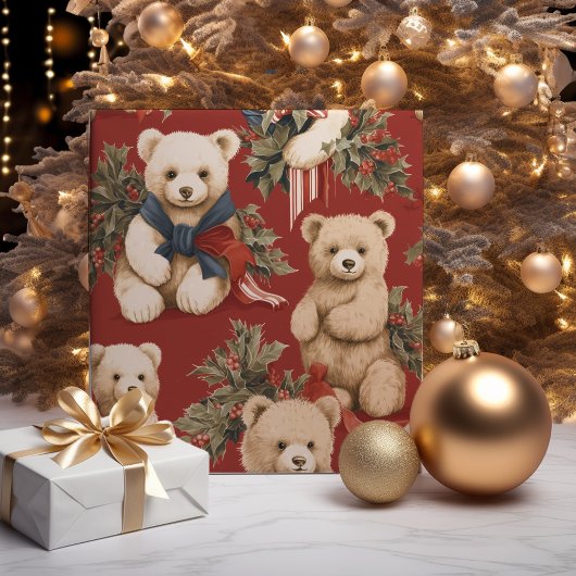 Moderne kerst Teddy Bears Inpakpapier Vel