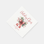 Moderne kerst vakantie Cheer Script Red Bow Naam Servet (Hoek)