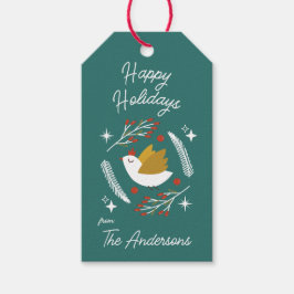 Moderne kerst vakantie duif bessen cadeaulabel