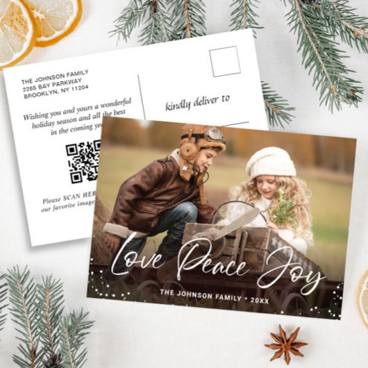 Moderne Kerst Vakantie FOTO Wenselen QR code Briefkaart