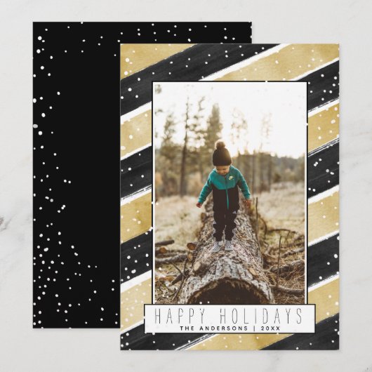 Moderne kerst van de feestdag met zwarte en gouden feestdagenkaart (Voorkant / Achterkant)