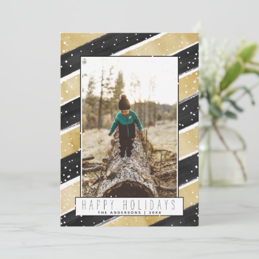 Moderne kerst van de feestdag met zwarte en gouden feestdagenkaart (Staand voorkant)