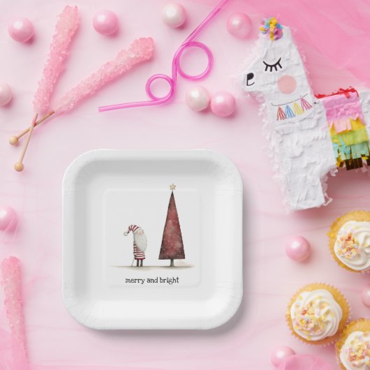 Moderne Kerst Vrolijk en Heldere Winter Papieren Bordje (Feest)