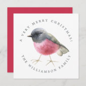 Moderne Kerst Waterverf Vogel Feestdagenkaart (Voorkant / Achterkant)