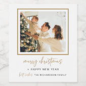 Moderne Kerst Wijnfles Label Foto Gift Goud Wijn Etiket (Enkel label)