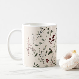 Moderne Kerst Wildflower Naam Monogram Patroon Koffiemok