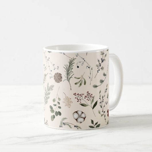 Moderne Kerst Wildflower Naam Monogram Patroon Koffiemok (Voorkant rechts)