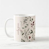 Moderne Kerst Wildflower Naam Monogram Patroon Koffiemok (Links)