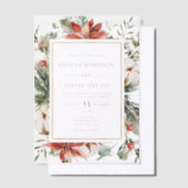 Moderne Kerst Winter Rood Goud Greenery Wedding Vellum Uitnodigingen (Offset)
