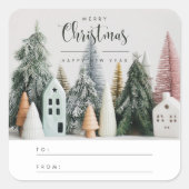 Moderne kerst winter sneeuw dorp naar van vierkante sticker (Voorkant)