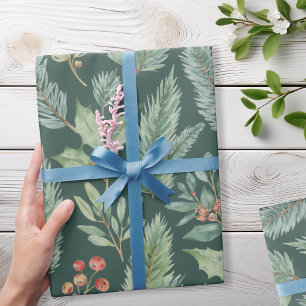 Moderne Kerst Winter Vakantie Bloemen Patroon Cadeaupapier