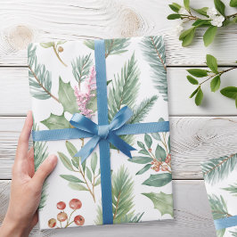 Moderne Kerst Winter Vakantie Bloemen Patroon Cadeaupapier