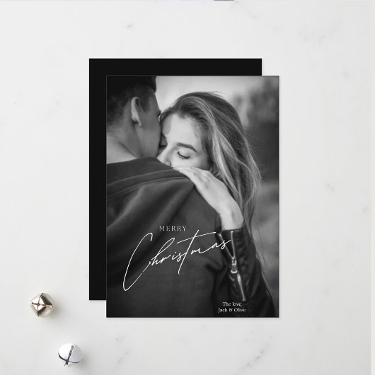 Moderne Kerst Zwart-wit paar foto Feestdagenkaart