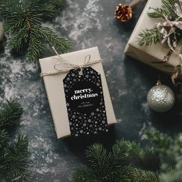 Moderne Kerst Zwart-wit Sneeuwvlok Patroon Cadeaulabel
