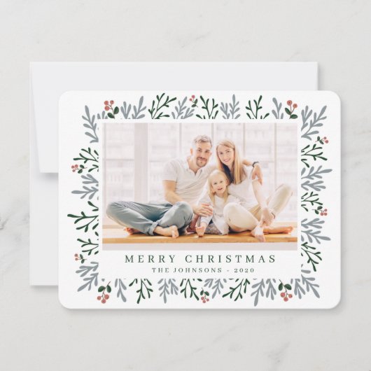 Moderne kerstavond en botanische bessen feestdagenkaart (Voorkant)