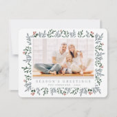 Moderne kerstavond en botanische bessen feestdagenkaart (Voorkant)