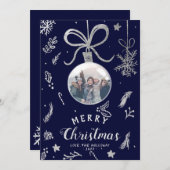 Moderne kerstbal foto zilveren illustratie feestdagenkaart (Voorkant / Achterkant)