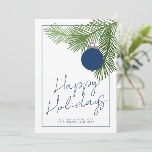 Moderne Kerstbal - Groen - Marine Niet Foto Feestdagenkaart (Staand voorkant)