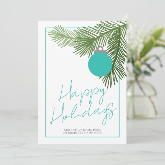 Moderne Kerstbal - Groen - Turkoois Niet-Foto Feestdagenkaart (Staand voorkant)