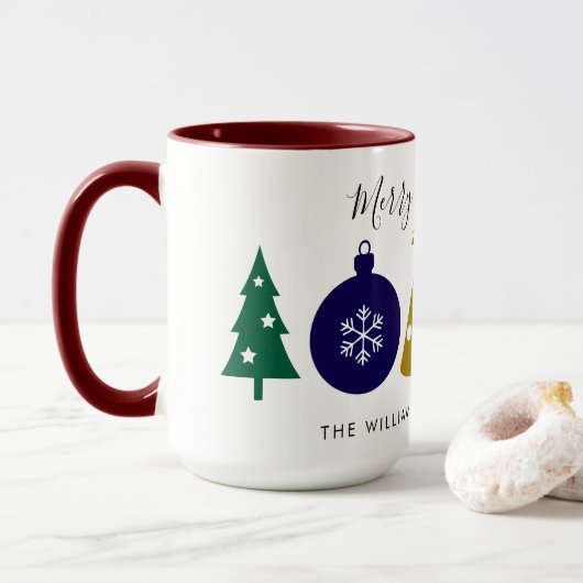 Moderne Kerstbal Sneeuwvlok Dennenboom Kerstmis Mok (Met donut)
