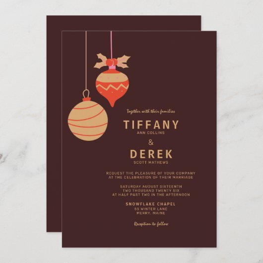 Moderne Kerstballen Bruiloft Kaart (Voorkant / Achterkant)