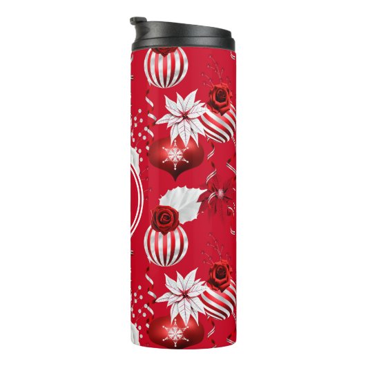 Moderne kerstballen en Poinsettia Thermosbeker (Geroteerd rechts)