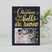 Moderne Kerstbellen luiden Foto Folie  Feestdagenkaart (Staand Voorkant)