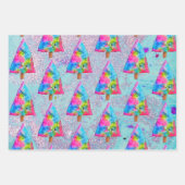 Moderne kerstblauw en roze kleurrijk kunstontwerp inpakpapier vel (Voorkant 3)