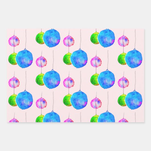 Moderne kerstblauw en roze kleurrijk kunstontwerp inpakpapier vel (Voorkant)