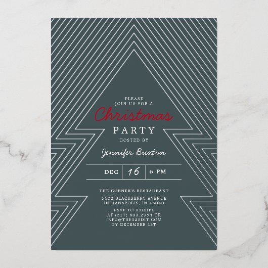 Moderne kerstblauwe feestdag folie uitnodiging (Voorkant)