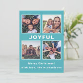 Moderne kerstblauwe foto-inklage feestdagenkaart (Staand voorkant)