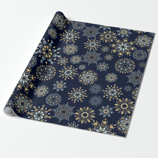 Moderne kerstblauwe waterverf Snowflake Cadeaupapier (Uitgerold)