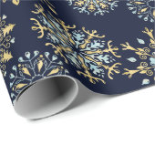 Moderne kerstblauwe waterverf Snowflake Cadeaupapier (Rol Hoek)