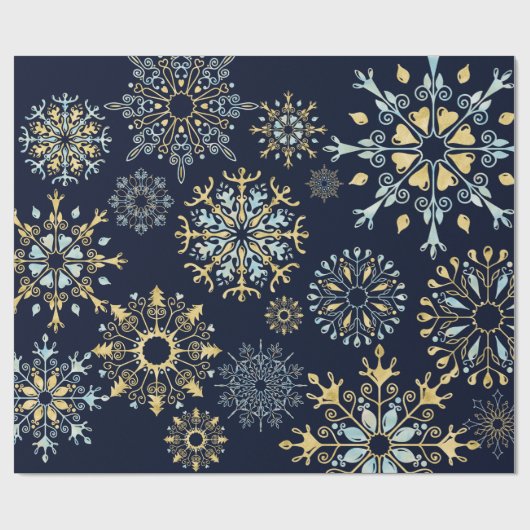 Moderne kerstblauwe waterverf Snowflake Cadeaupapier (Vlak)