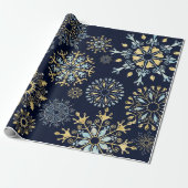 Moderne kerstblauwe waterverf Snowflake Cadeaupapier (Uitgerold)