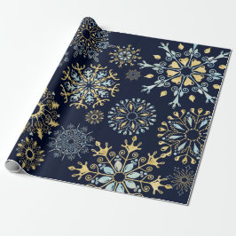 Moderne kerstblauwe waterverf Snowflake Cadeaupapier