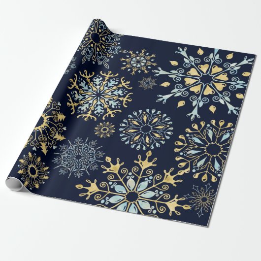 Moderne kerstblauwe waterverf Snowflake Cadeaupapier (Uitgerold)
