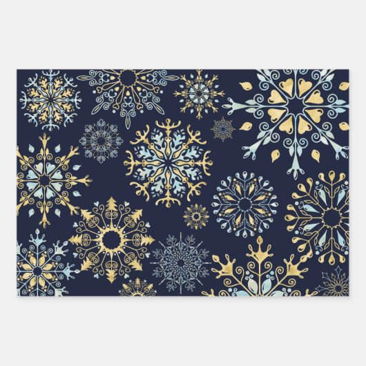 Moderne kerstblauwe waterverf Snowflake W Inpakpapier Vel (Voorkant)