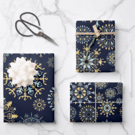 Moderne kerstblauwe waterverf Snowflake W Inpakpapier Vel