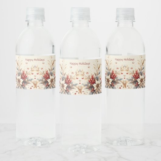 Moderne Kerstbloemen Waterfles Etiket (Flessen)