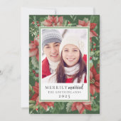 Moderne Kerstbloemstukken Gelukkig Getrouwd Jongge Feestdagenkaart (Voorkant)